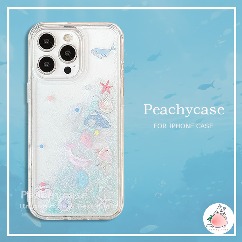 INS Dolphin ปลาดาวเปลือกหอย Slider Glitter Quicksand เคสโทรศัพท์สําหรับ iPhone 17 16 15 14 13 Pro Max 17promax กันกระแทกโปร่งใสอะคริลิคปกหลัง