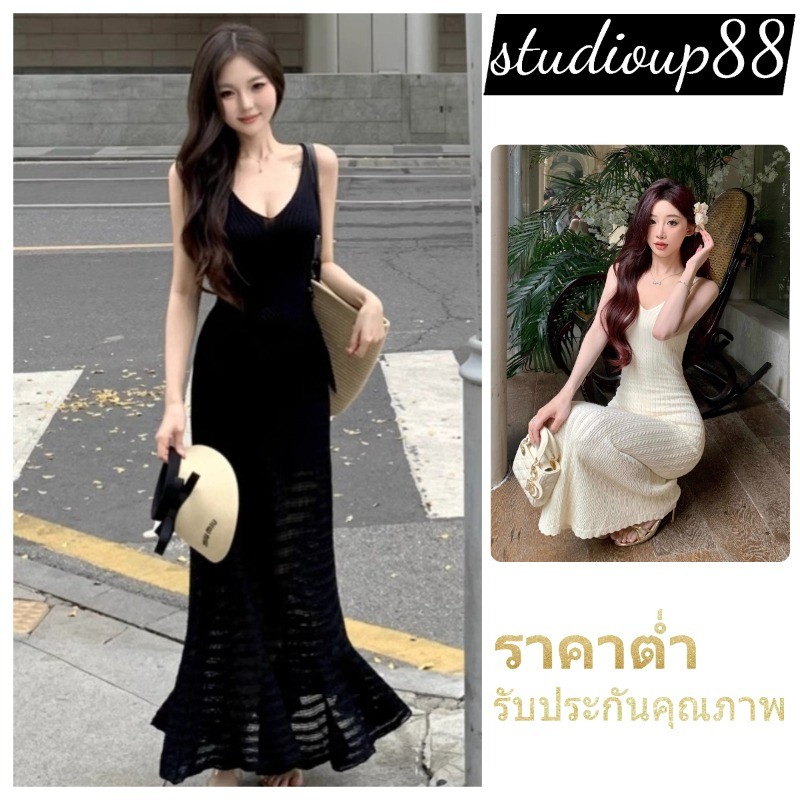 (ส่งจากไทย)เดรสยาว เดรสสายเดี่ยว ทรงหลวม ผ้านิ่มๆยืดได้ใส่สบาย แต่งลายริ้ว สีพื้นมินิมอล ลักษณะแบบฝรั่งเศส
