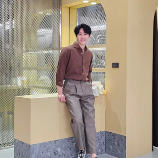 B&R เสื้อเชิ้ตแขนยาว Men's Shirts สีล้วน สไตล์อิตาลี สง่างามและเป็นผู้ใหญ่ แฟชั่นแมทช์ง่าย