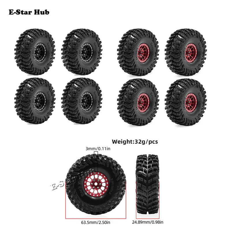4psc 1.0 นิ้วล้อ Hub ยาง RC ปีนเขายางรถสําหรับ 1/18 TRX4M SCX24 FMS Ascent-18 RC รถโลหะอัพเกรด OP อุปกรณ์เสริมอะไหล่