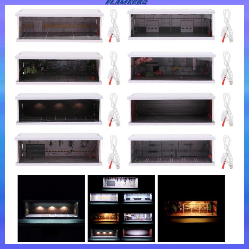 [Flameer2] 1/64 Parking Lot Showcase รถฉากของเล่น LED ของสะสมสําหรับตัวเลขการกระทําคอลเลกชัน 11.81 x