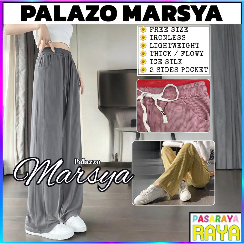 Marsya Palazo KGT Ironless ฟรีขนาด KGT Palamo กางเกงผ้าไหมน้ําแข็ง Seluar Getah Palazo Panjang