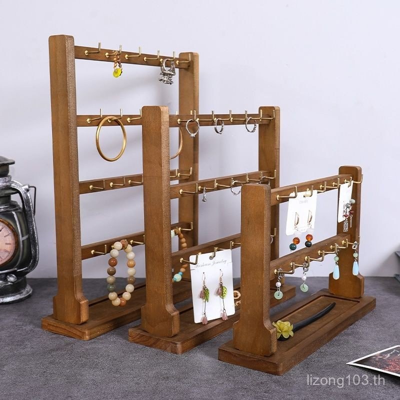 สรรเสริญ Keyman ต่างหูต่างหูสร้อยคอเครื่องประดับไม้เนื้อแข็ง18สร้อยข้อมือเครื่องประดับชั้นเก็บ Props