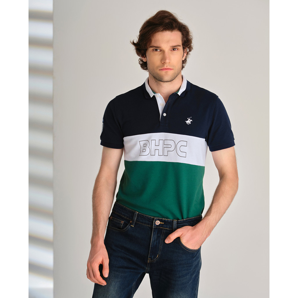 BEVERLY HILLS POLO CLUB - เสื้อโปโลผู้ชายคอปกแขนสั้นแฟชั่น PMSSS23TL049-GRM