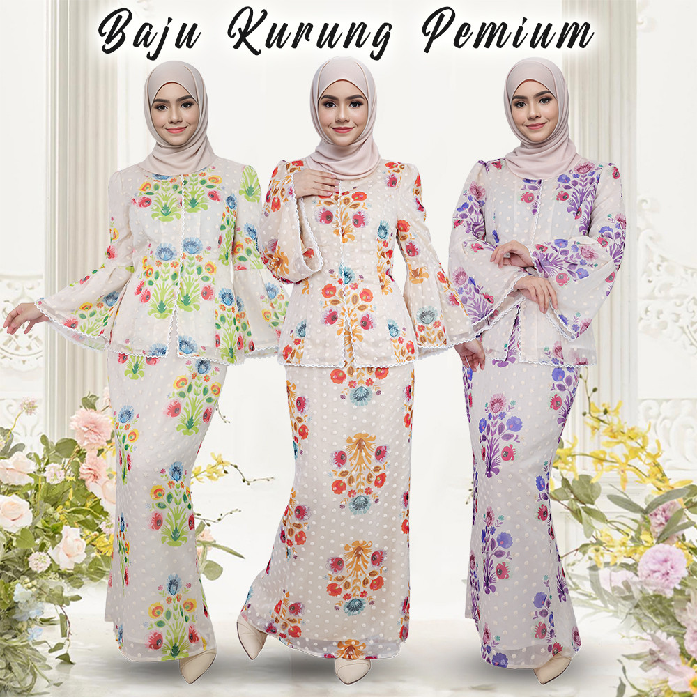 Baju Raya 2025 Baju Kurung Moden แขนยาวลูกไม้ Trim จีบ Kurung Sedondon เพื่อนเจ้าสาว Kurung Baju