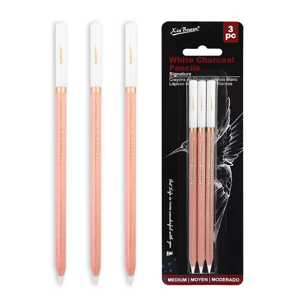 ชุดดินสอถ่านสีขาว 3 ชิ้นขนาดกลางมืออาชีพอุปกรณ์ศิลปะการวาดภาพร่างไฮไลท์เครื่องมือแรเงาสําหรับศิลปินนักเรียน