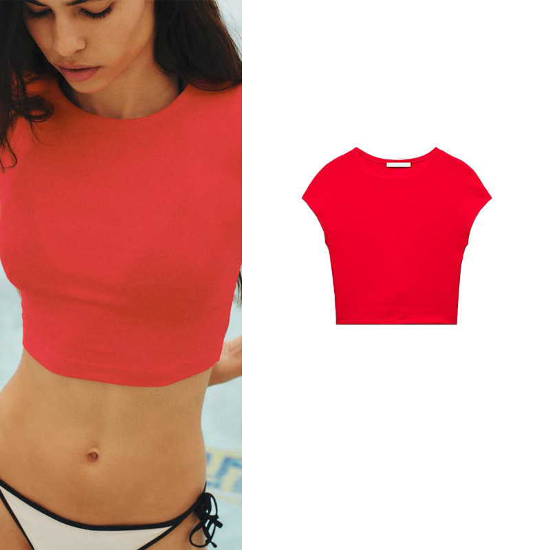 Zara สินค้าใหม่คอกลมแขนสั้นทรงสลิมฟิตและเสื้อเชิ้ตตัวสั้น Modal Blended 3641325