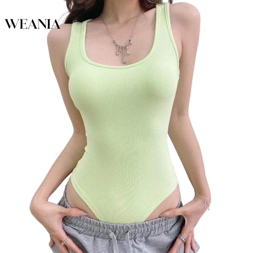 Weania ชุดบอดี้สูทด้ายตัดต่ําเซ็กซี่สําหรับผู้หญิง