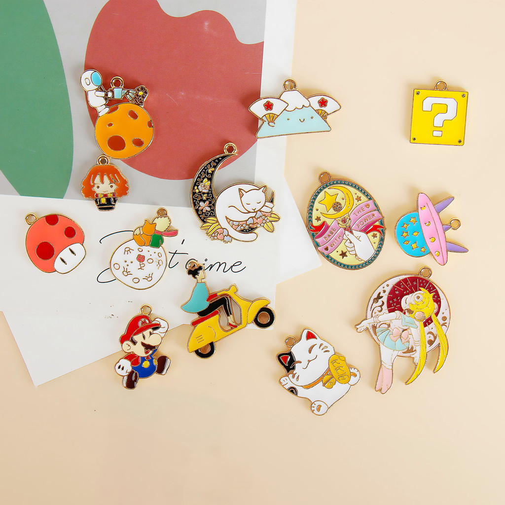 การ์ตูนน่ารัก Rose Cat Moon Alloy น้ํามันหยด diy Handmade ต่างหูต่างหูวัสดุอุปกรณ์เสริม ZL3F