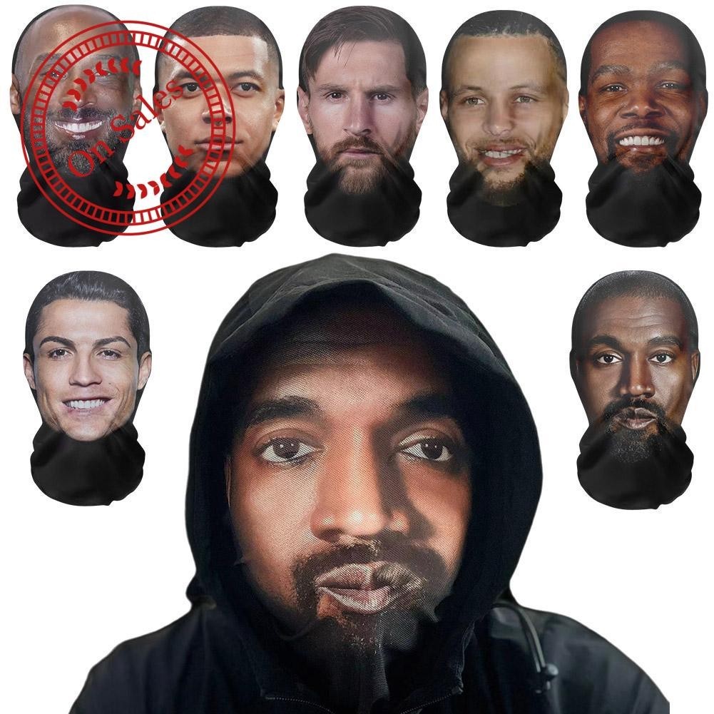 3d พิมพ์ไม่มีรอยต่อ Kanye Face Mask คนดัง Face Headwear ฝาครอบขี่ Hip Hop ผ้าพันคอทั้งหมดหัว R8