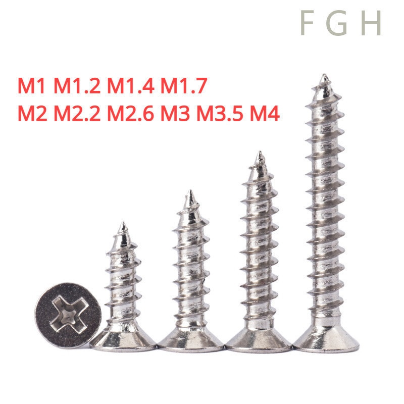 [FGHSP-1-y] น็อต สกรู หัวเตเปอร์ แฉก F+ สแตนเลส 304 เกลียวปล่อย M1M1.2M1.4M1.7M2M2.2M2.6M3M3.5M4 / F