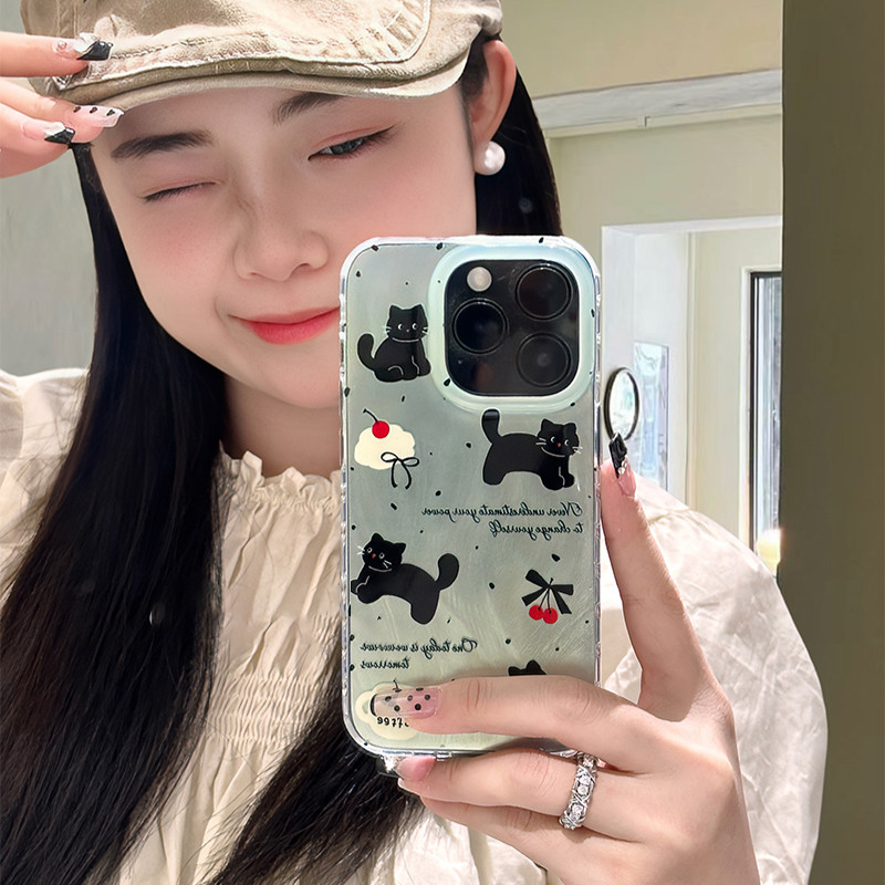 น่ารักแมวดําglitterเคสโทรศัพท์สําหรับoppo Reno 12 Pro 11 Pro 8T 5G 10 9 8 7 6 5 Pro SE 4Z 7Z 8Z 7 8 Liteการ์ตูนปลอกเชอร์รี่Soft TPU Anti-Fallกรณี