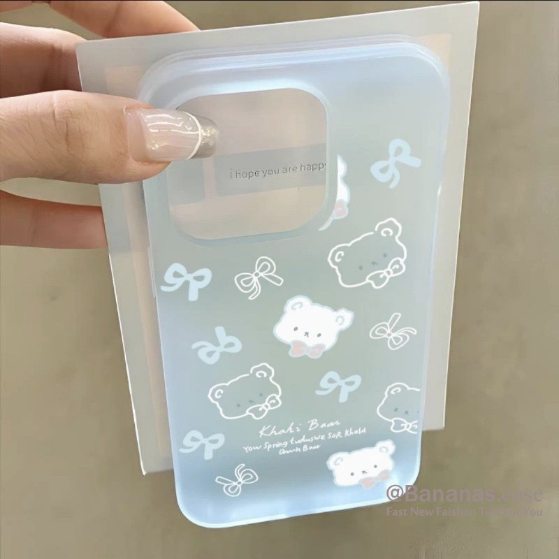IPhone 17 16 15 14 13 12 11 Pro Max X Xr Xs Max 7 8 Plus SE2020 เคสโทรศัพท์การ์ตูน Blue Bow Cat Matteฝาครอบโทรศัพท์นุ่ม