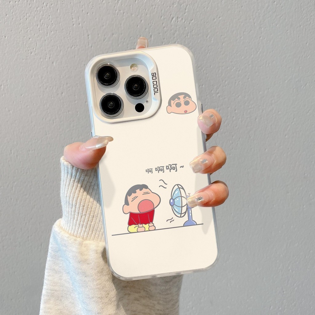 Shinchan สําหรับ iPhone 15 14 13 12 11 Pro Plus Max X XR Xs Max Border พิมพ์รวมทุกอย่าง Fullcover เคสกันกระแทก