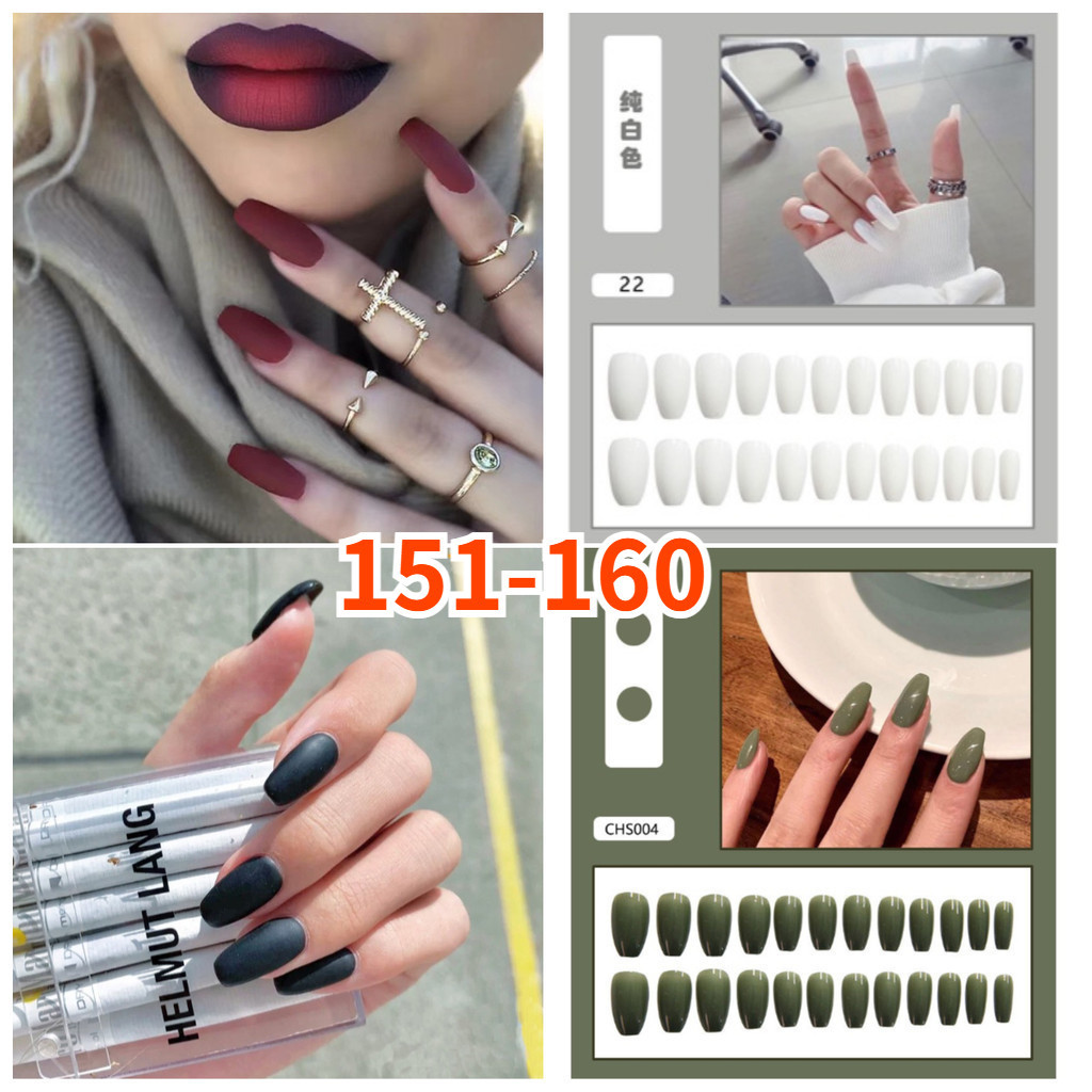 คลังสินค้าพร้อม24ชิ้นต่อเล็บสีธรรมดาเล็บปลอมDIYเล็บเล็บปลอมCOD 151-160