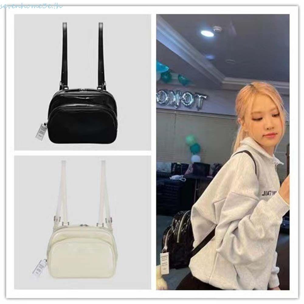 Sevenhome3e กระเป๋าเป้ PU, กระเป๋าสะพายสีทึบ PU Bright, Mini Square Small Pack Solid Color Retro Backpack Lady