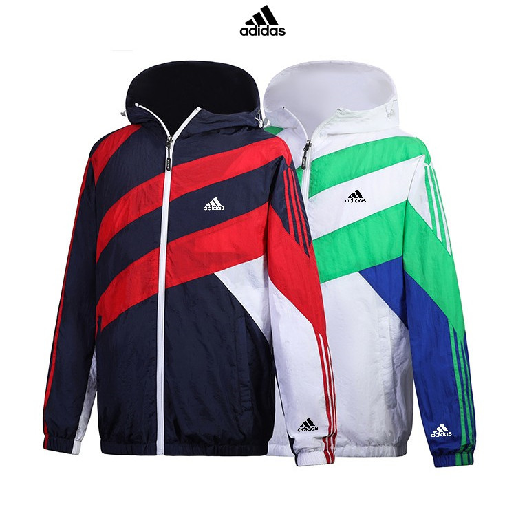 ADIDAS M-4XLAdidas Mens Striped Color-Block Sportwear Hooded Windbreaker Classic Versatile Thin Jack