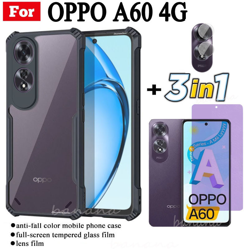 3 in 1 OPPO A60 A 60 เคสโทรศัพท์กันกระแทกสําหรับ A60 4G A6 0 Anti-blue Ray กระจกนิรภัยและฟิล์มเลนส์