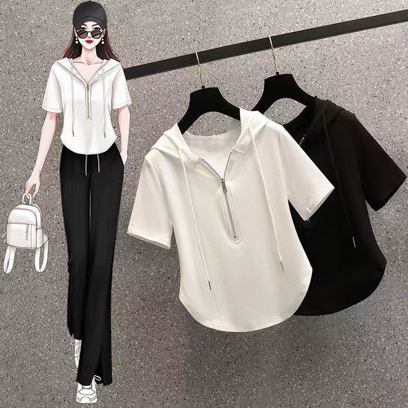 Coco~เสื้อเชิ้ต แขนสั้น สีทึบ ซิป แฟชั่นสไตล์เรียบง่าย