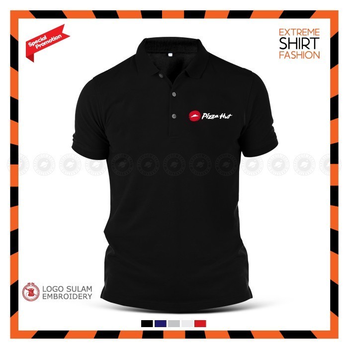 เสื้อโปโล Tee Cotton Pizza Hut Fast food Uniform Baju เสื้อยืด Lelaki Men โลโก้ Sulam