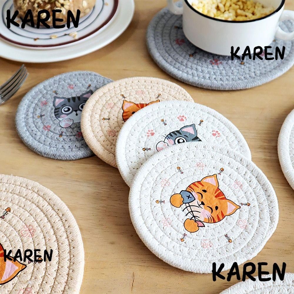 Karen ที่รองแก้ว, แผ่นฉนวนกันความร้อนบนโต๊ะอาหาร S/L, ผ้าฝ้ายสร้างสรรค์ชามกันน้ําจานหม้อสําหรับ Home Kitchen
