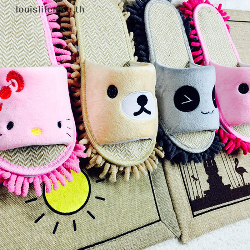 Lnth การ์ตูนสุนัข Lazy Mop รองเท้าแตะ Unisex ไมโครไฟเบอร์ทําความสะอาดชั้น Dusg รองเท้าแตะ HOT