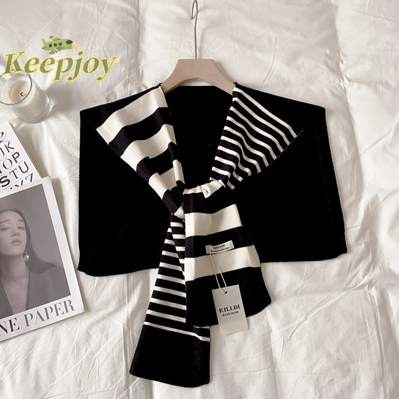 [Keepjoy] New Match สีดําและสีขาวถักลาย All-Matching แฟชั่นตกแต่งเว็บไซต์ Red Plus-Sized Neck Protection Shoulder Shawl [ใหม่]