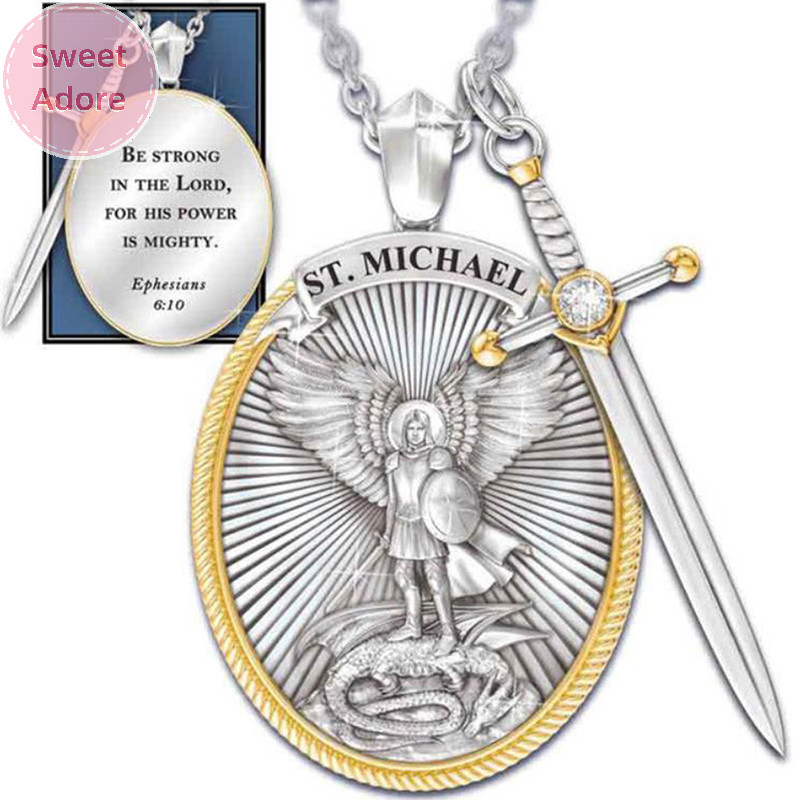 Sweetadore คาทอลิกนักบุญอุปถัมภ์ ไมเคิล เซนต์จี้ ไมเคิล เซนต์ สร้อยคอจี้ Michael The Archangel TH
