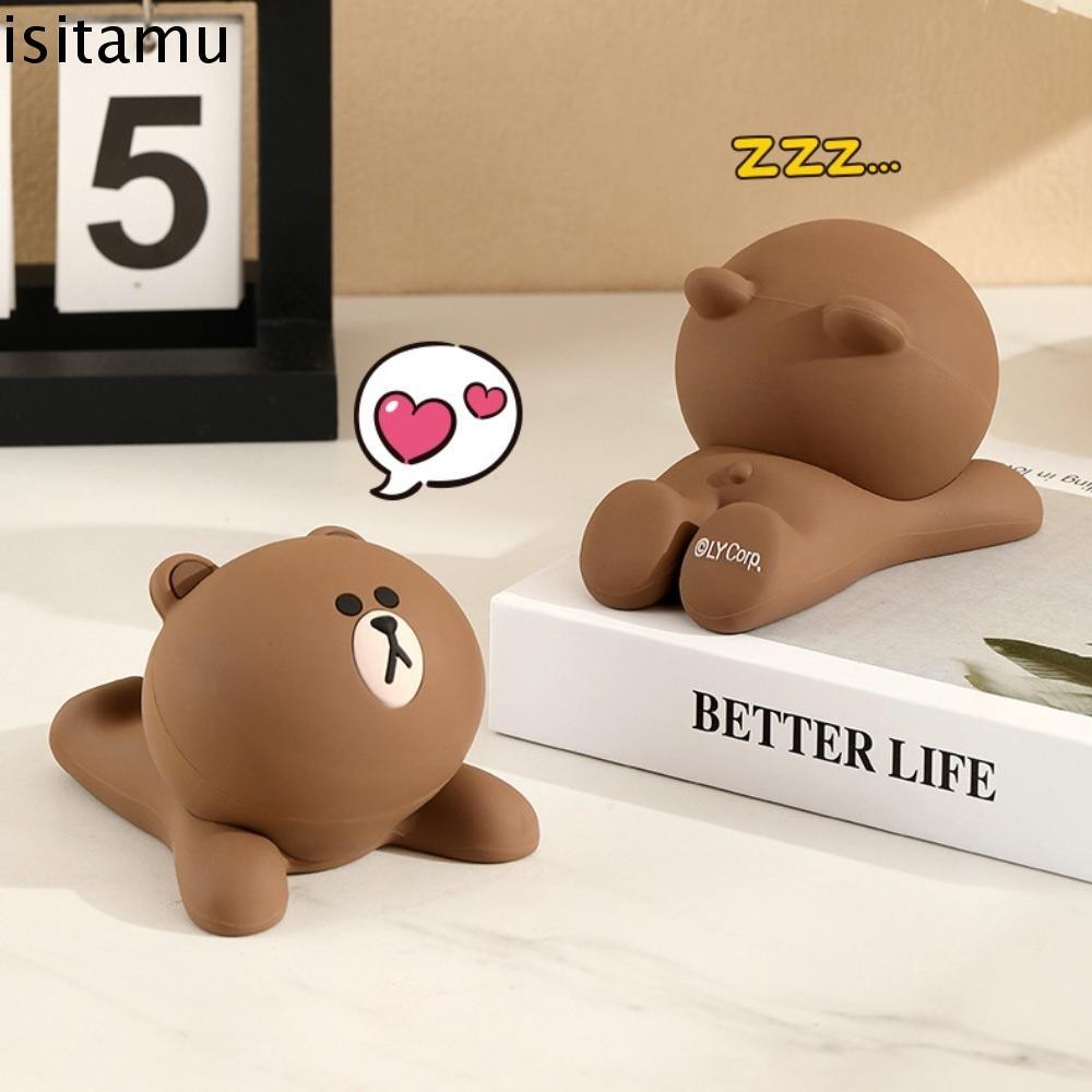 Isitaft ที่วางโทรศัพท์สร้างสรรค์,รุ่นหมีสีน้ําตาลขาตั้งโทรศัพท์มือถือ,ที่วางโทรศัพท์ขี้เกียจตุ๊กตาพีวีซีสนับสนุนตกแต่งโต๊ะวงเล็บโทรศัพท์มือถืออุป