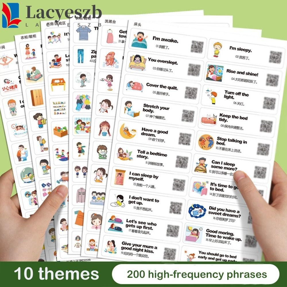 Lacyeszb สติ๊กเกอร์ภาษาอังกฤษพูด, สติ๊กเกอร์ฉากชีวิต, สติ๊กเกอร์ติดฉลาก, สติ๊กเกอร์ประโยคคําภาษาอังกฤษ, การ์ตูน Early Education Adhensive Enlightening Children