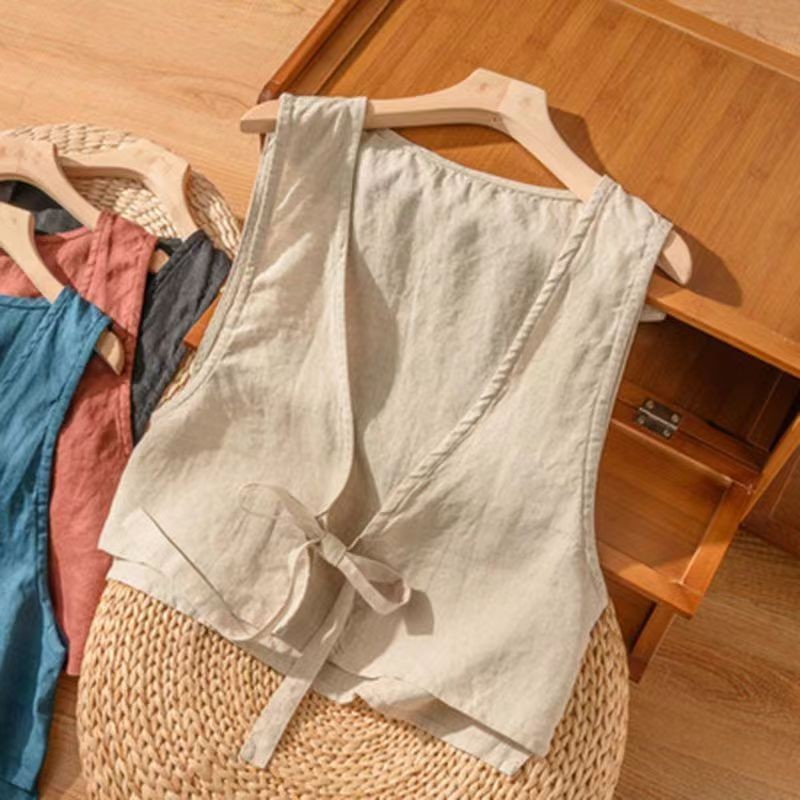 เสื้อสตรีผ้าฝ้ายและผ้าลินินสีทึบลูกไม้ขึ้นย้อนยุคเสื้อหลวม