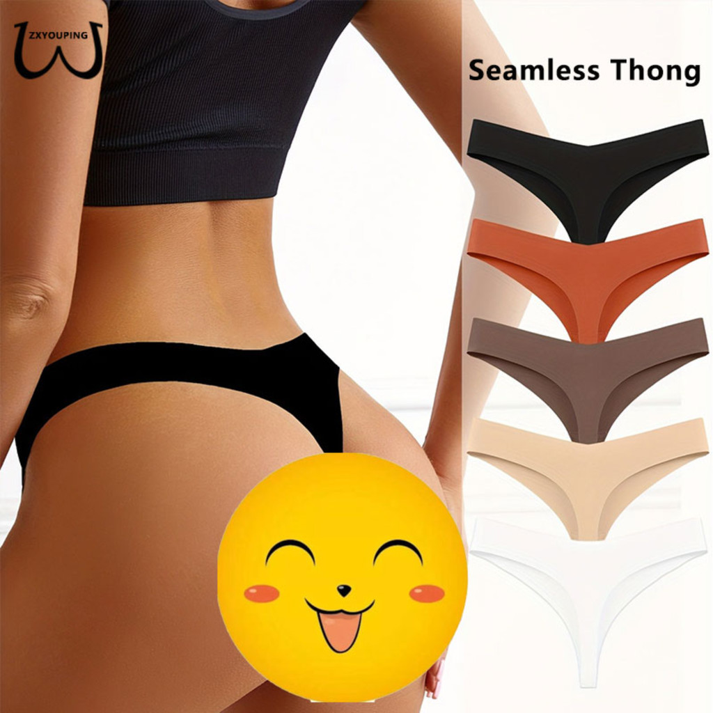 Zxyouping 3 ชิ้นไม่มีรอยต่อ V-Waisted Thongs Comfy & Breathable ยืด, Intimates กางเกง, เซ็กซี่ต่ําเอว G-string, นุ่มและสบายชุดชั้นในสตรีและชุดชั้นใน