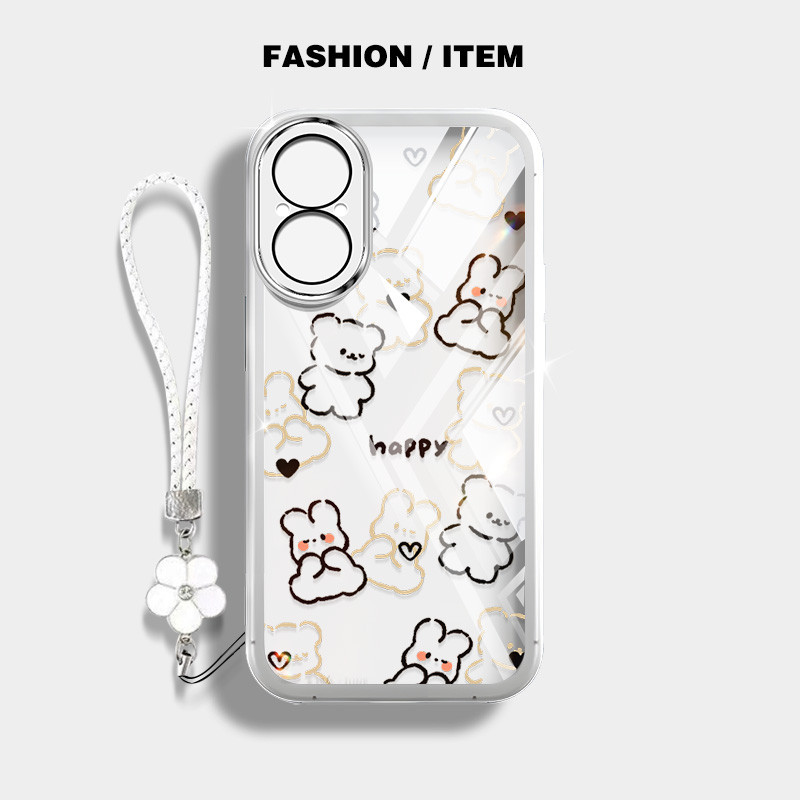 เส้นน่ารักหมีเคสโทรศัพท์กันกระแทกสําหรับoppo A18 A38 A58 A78 4G 5G A58Xปลอกโปร่งใสฝาครอบป้องกันดอกไม้เชือกแขวน