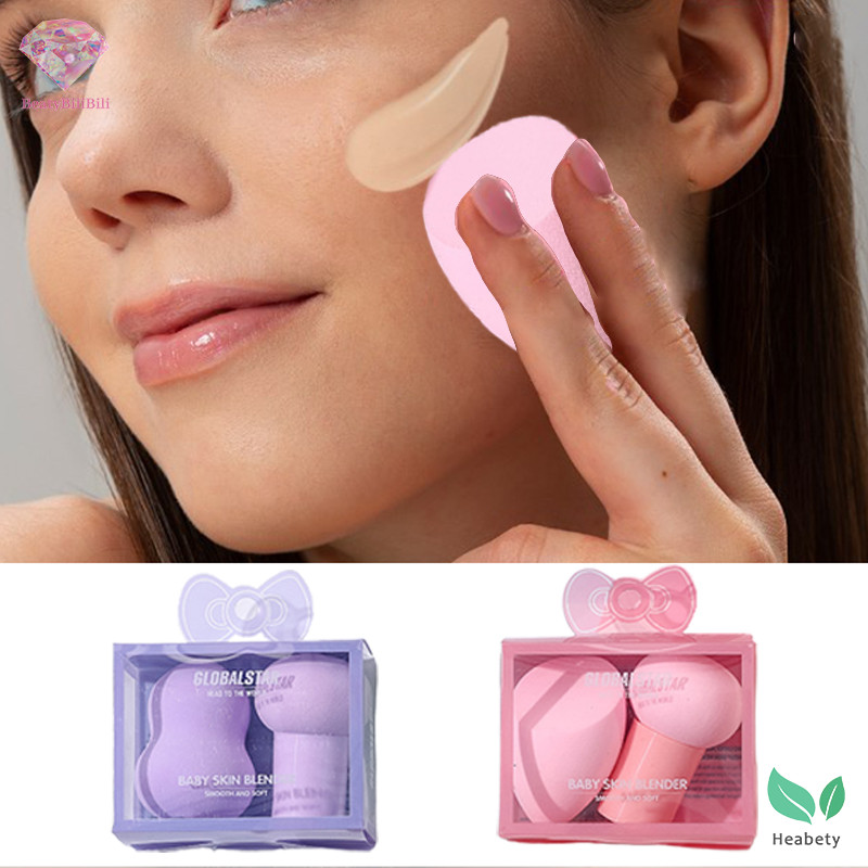 Heabety 2 ชิ้น/เซ็ตชนิดบรรจุกล่องหัวเห็ดพัฟแต่งหน้าฟองน้ํา Air Cushion Beauty Handle เครื่องสําอางไข่แห้งและเปียก Dual-ใช้ Super ใหม่