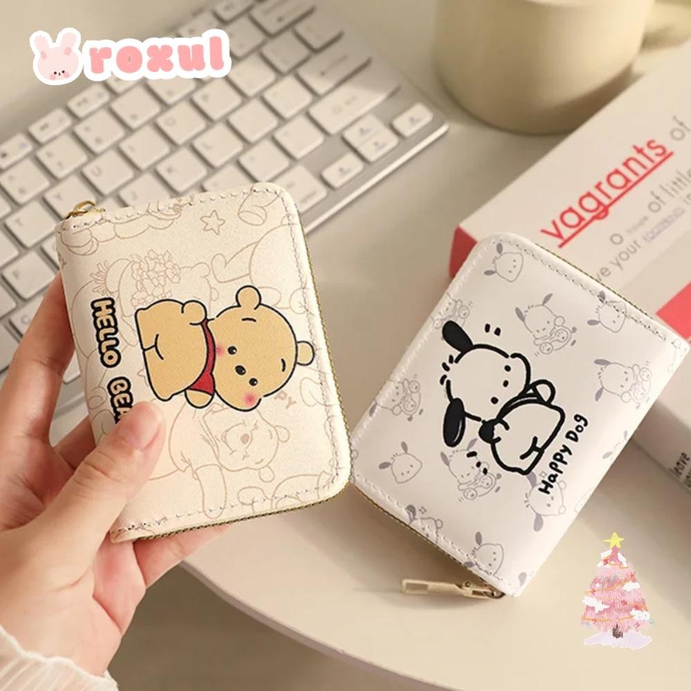 SANRIO กระเป๋าการ์ด ROXUL,ผู้ถือบัตรซิปการ์ตูน,ความจุขนาดใหญ่น่ารักSanrio Pochaccoกระเป๋าสตางค์ผู้หญิงนักเรียน