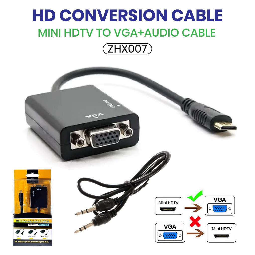 สายแปลง Micro HDTV to VGA Cable สายจาก Micro HDTVออกVGA สาย HDTV Cable Converter Adapter HD1080p Cab