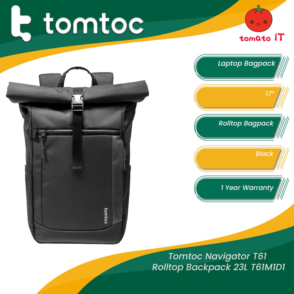 TOMTOC Navigator T61 Rolltop Backpack 23L T61M1D1- 17"/ดํา