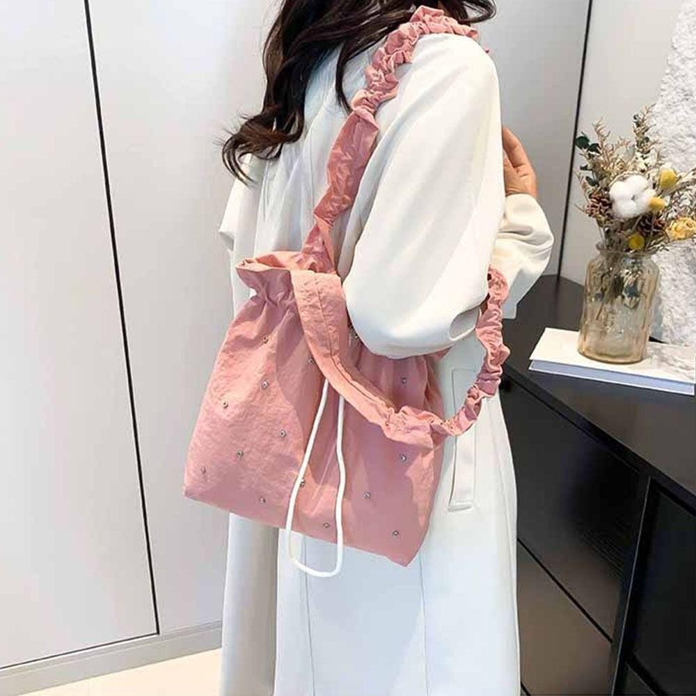 Uumir กระเป๋าถือ Drawstring, กระเป๋า Messenger สี Candy Sweet Nylon กระเป๋าผ้า, ของขวัญความจุขนาดใหญ่กันน้ําแฟชั่นกระเป๋าถือจีบยืดหยุ่น