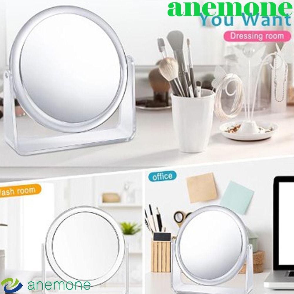 Anemoone กระจกแต่งหน้า 5 เท่า สองด้าน 360° หมุนได้ ขยายทรงสี่เหลี่ยมกลมพกพาพร้อมขาตั้งตั้งโต๊ะเสริมความงาม