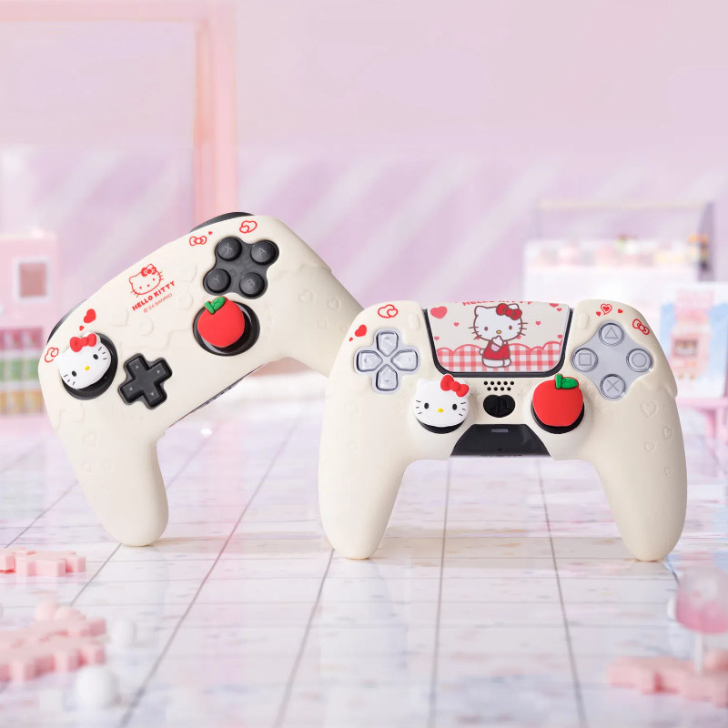 Geekshare HelloKitty ผิวคอนโทรลเลอร์ซิลิโคนกันลื่นและป้องกันเหงื่อสําหรับคอนโทรลเลอร์ PS5 และคอนโทรลเลอร์ NSPRO