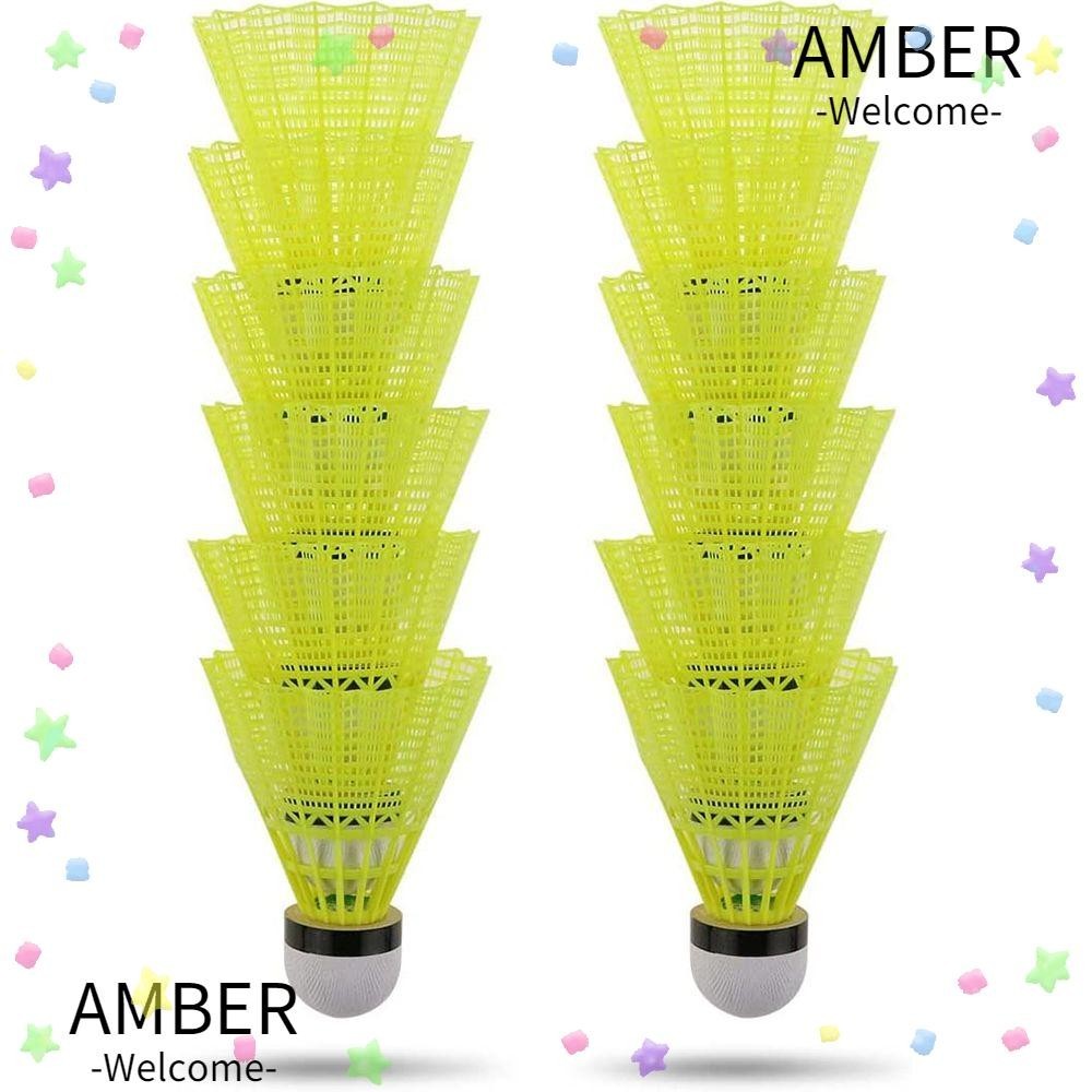 Amber 3/6/12 ชิ้นลูกขนไก่แบดมินตันในร่มทนทานพลาสติกที่มีเสถียรภาพ