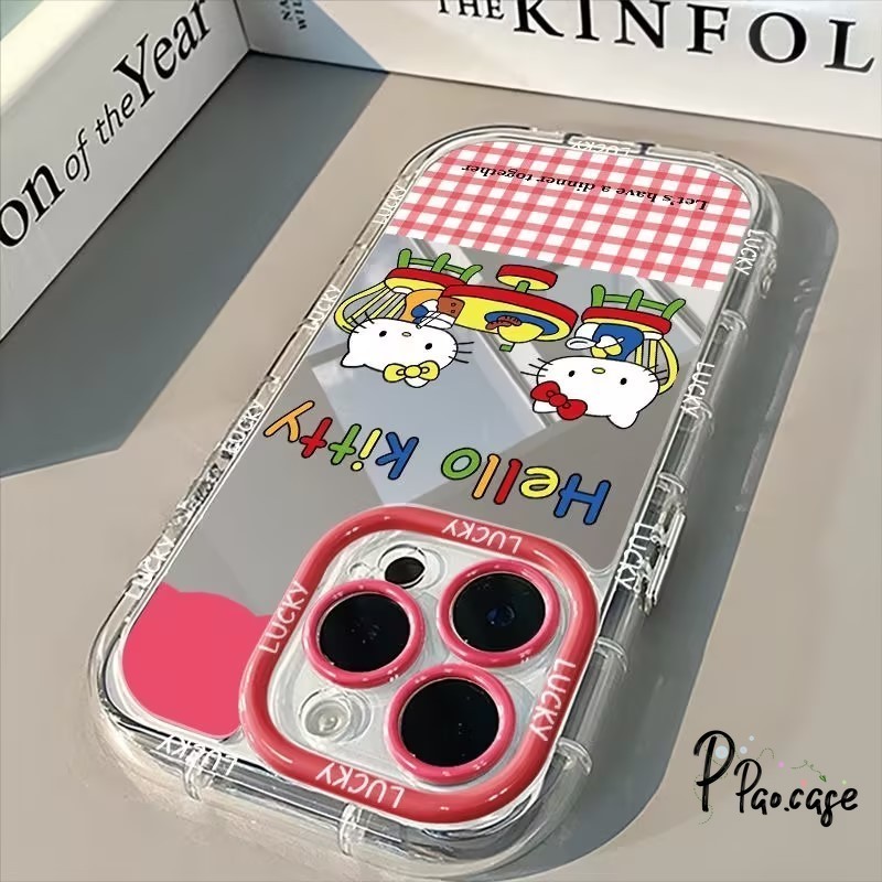 น่ารักสีแดง Hello Kitty ลายสก็อตจุดกรณีดาวเข้ากันได้กับ IPhone 15 XR 11 7Plus 13 12 14 Pro Max 14 15 8Plus X XS Max