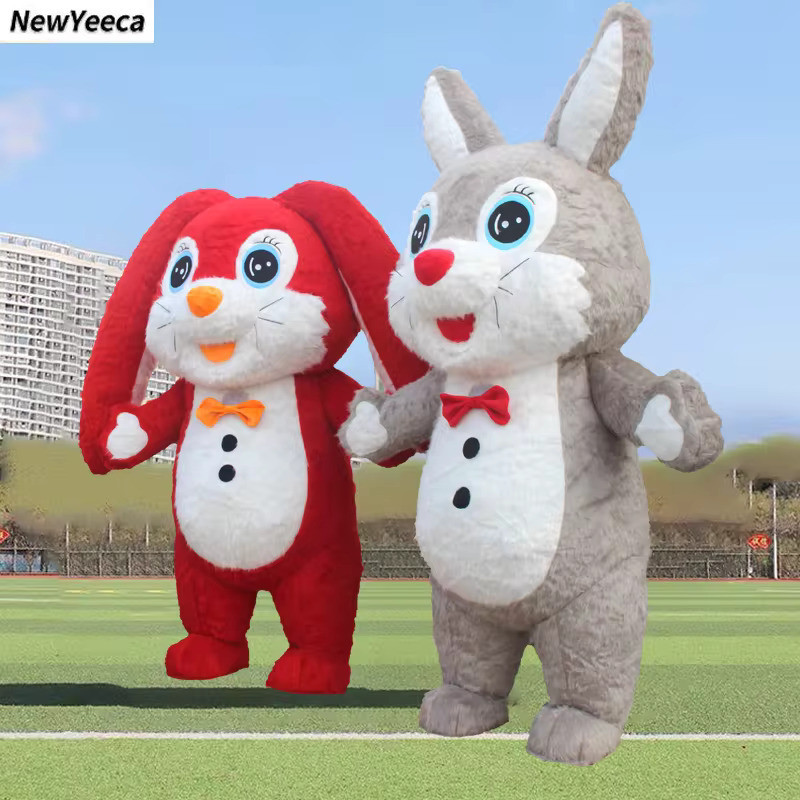 Giant Inflatable Easter Bunny Mascot เครื่องแต่งกายสําหรับผู้ใหญ่ Blow Up เครื่องแต่งกายกระต่ายตลกคอสเพลย์ชุด