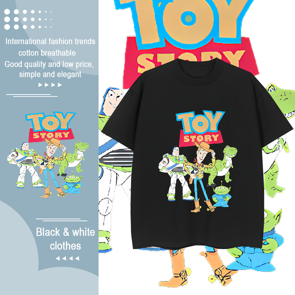 TOY STORY ทอย สตอรี่ การ์ตูน การพิมพ์ หลวม ระบายอากาศได้ แฟชั่น ขนาดพลัส คอกลม เสื้อเชิ้ตผ้าฝ้าย