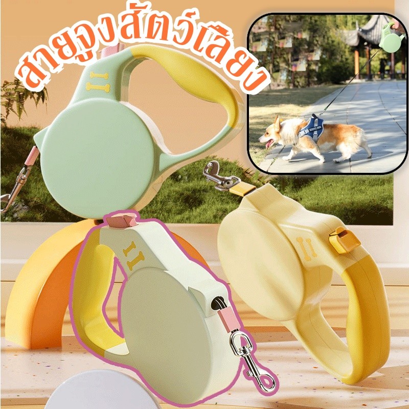 🐶สายจูงสัตว์เลี้ยง ไนล่อน ยืดหดได้ สายจูงสุนัข สายจูงแมว ดอุปกรณ์สัตว์เ 5 เมตร ทนต่อแรงดึง  เชือกสะท้อนแสง