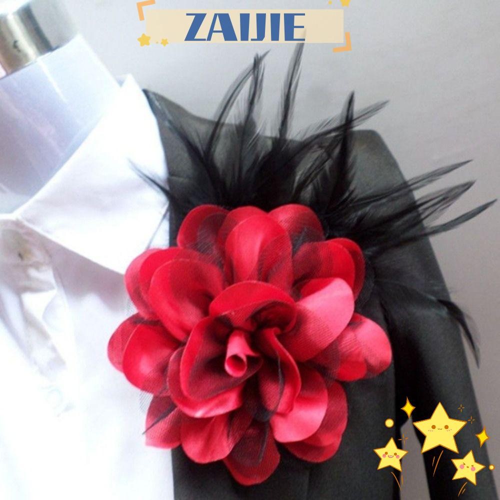 Zaijie24 ซาอี้เสื้อยกทรง,ผ้าอุปกรณ์ทํามือสูทเสื้อกันหนาวเสื้อเข็มกลัดดอกไม้ขนาดใหญ่,ตกแต่งงานแต่งงานเครื่องประดับตราอุปกรณ์สีทึบขาเข็มกลัด