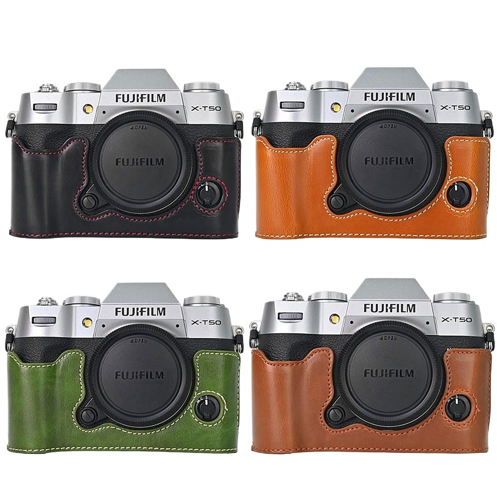 สําหรับ Fujifilm X-T50 Retro Pu หนังครึ่งฐานด้านล่างเปิดรุ่นกระเป๋ากล้องสําหรับ Fujifilm XT50