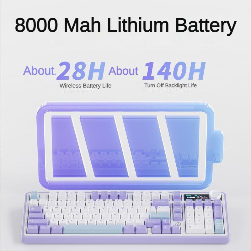 Ajazz AK980 คีย์บอร์ดแบบกลไก 2.4g ไร้สายบลูทูธสามโหมด RGB E-sports เกม TFT GIF หน้าจอสีคอมพิวเตอร์สํานักงาน Hot Swap