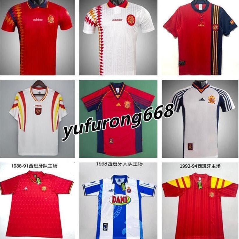 1994 1996 1998 สเปนเหย้าย้อนยุคเสื้อฟุตบอลฟุตบอลเสื้อกีฬาวินเทจ