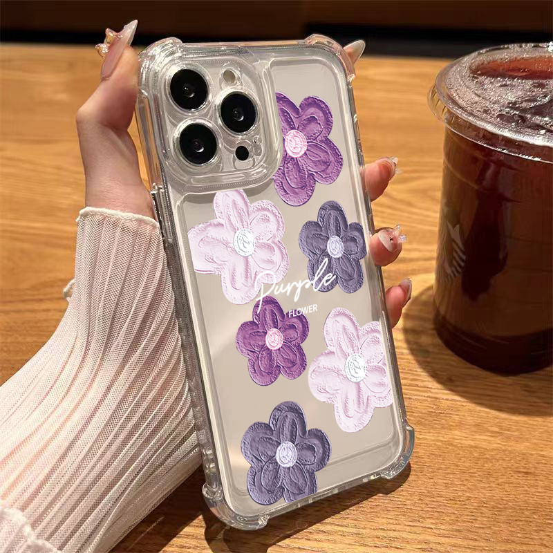 CASE นิ่มกันกระแทกเคสโทรศัพท์ สำหรับรุ่น เคสสำหรับ 13/12/14 Plus Pro Max 8/7 Plus X/XR 11 12pro ดอกไม้สีม่วงขนาดใหญ่